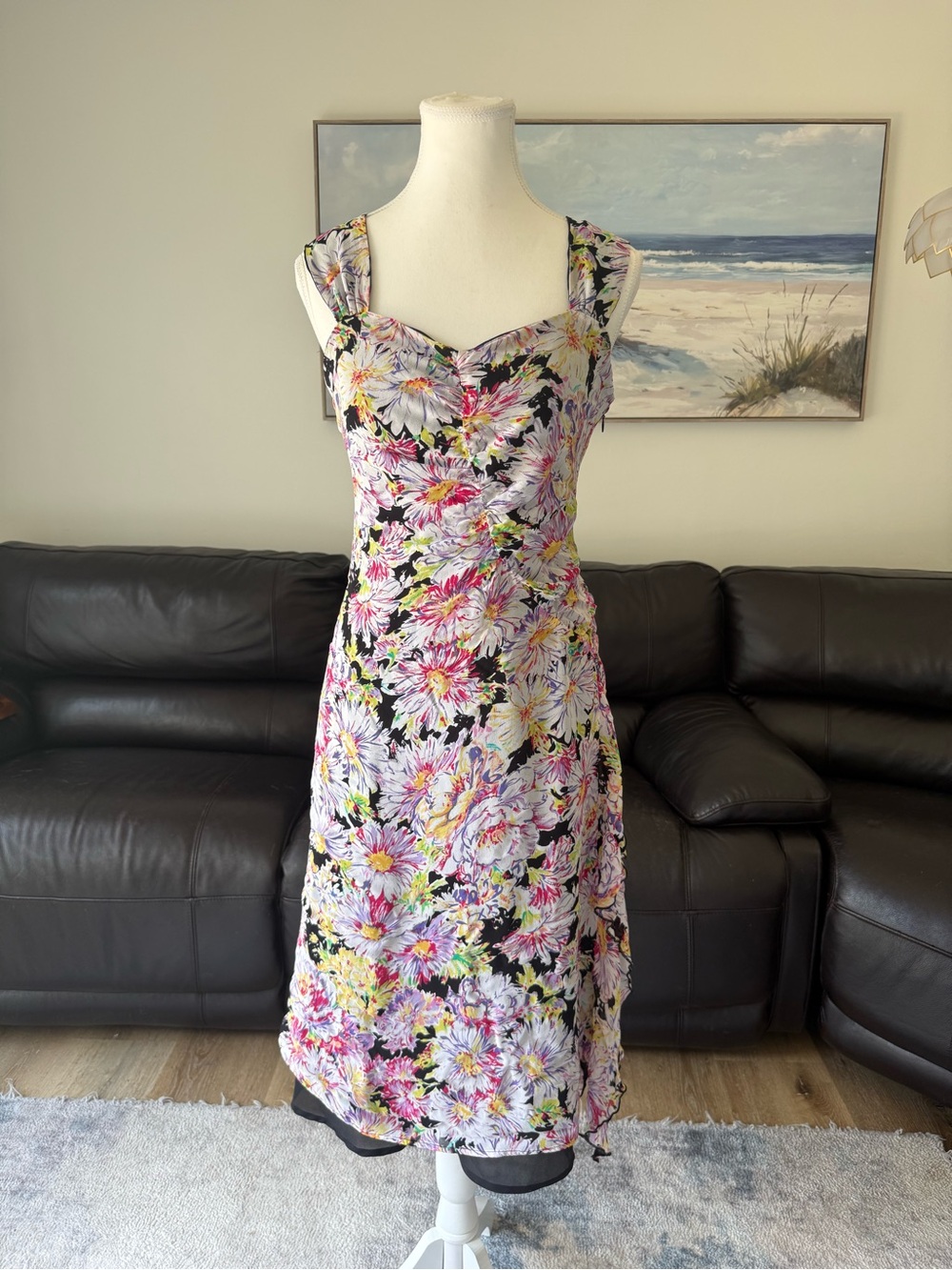Vintage Tessuto Floral Midi Dress Medium Y2K Ruffle Asymmetrical Fairy Dress